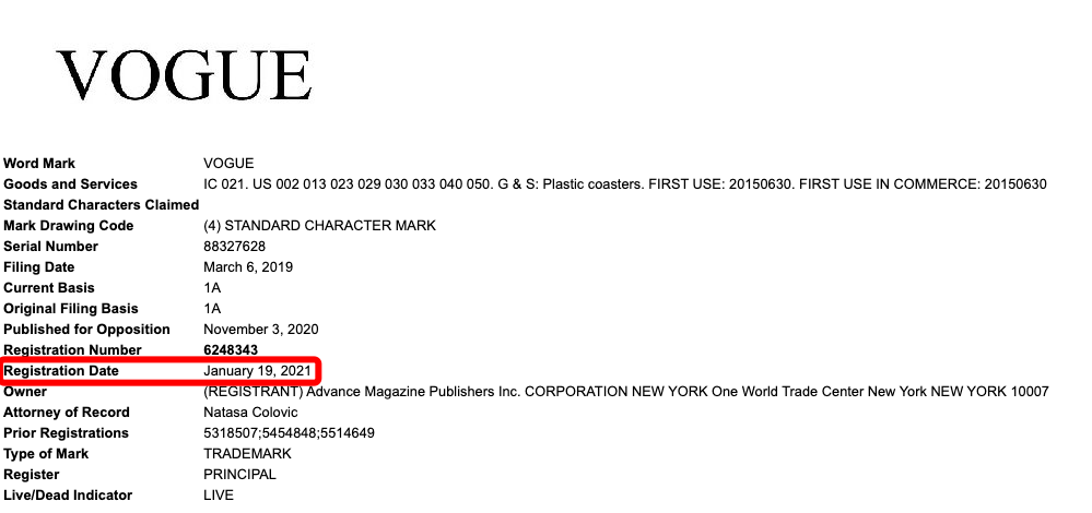 Vogue American Fashion Magazine is represented by GBC Law Firm, with three cases in succession (21-cv-5473, 21-cv-5474 and 21-cv-5478).