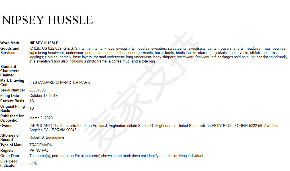 Case No.21-CV-6311: Nipsey Hussle is represented by GBC Law Firm, and there are infringement pits everywhere, so the seller should be vigilant.