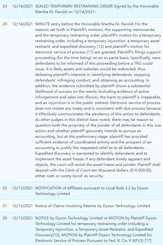 In the face of the ubiquitous Dyson patent, have you checked yourself? Dyson Dyson was represented by GBC Law Firm (case number: 21-cv-6567), and TRO has come into effect.