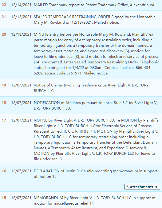 Tory Burch sent a new case (case number: 21-cv-6491). At present, the US court has issued TRO, so check it quickly!