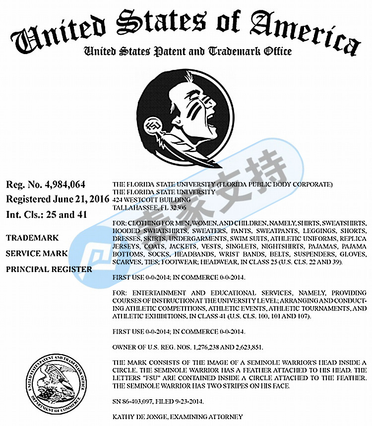 Don't use FSU graphics and word mark in Florida State University! THOITS LAW also represented a new brand, and the case has been extended to TRO! Relevant sellers check as soon as possible!