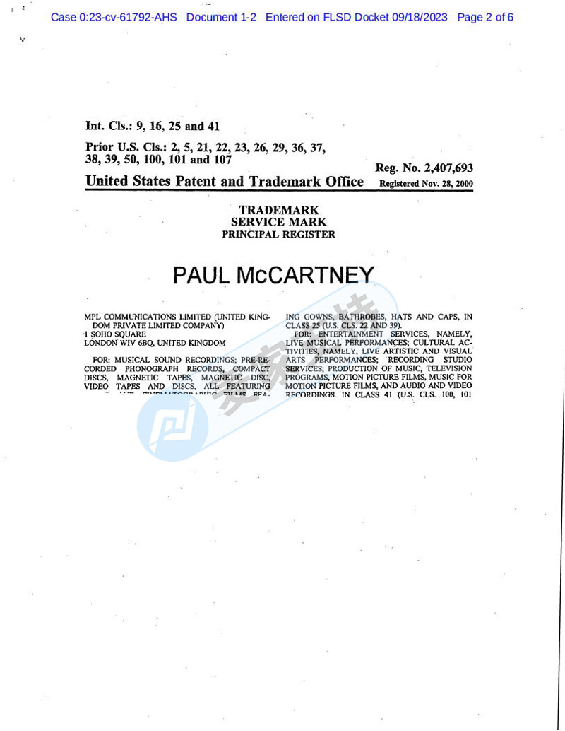 SMG Law Firm represents three trademarks of British musician Paul McCartney3 to re-defend rights, and listing will also have the risk of TRO freezing!