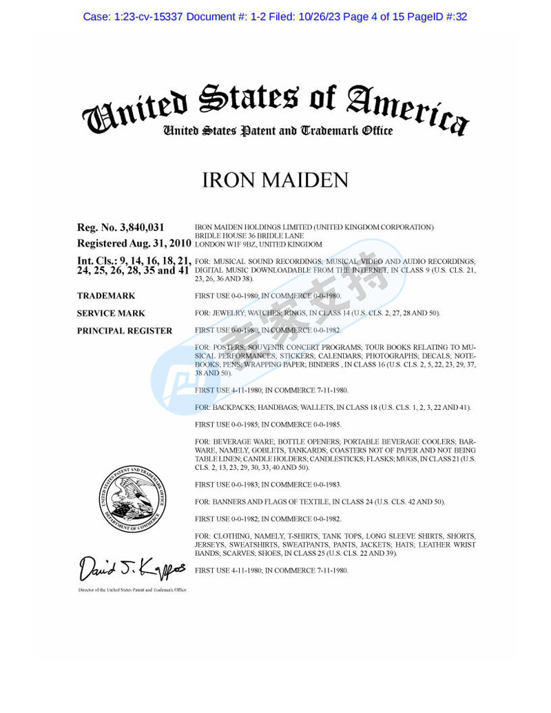 Start! TME represented the famous British band Iron Maiden in defending rights, involving 12 trademarks.